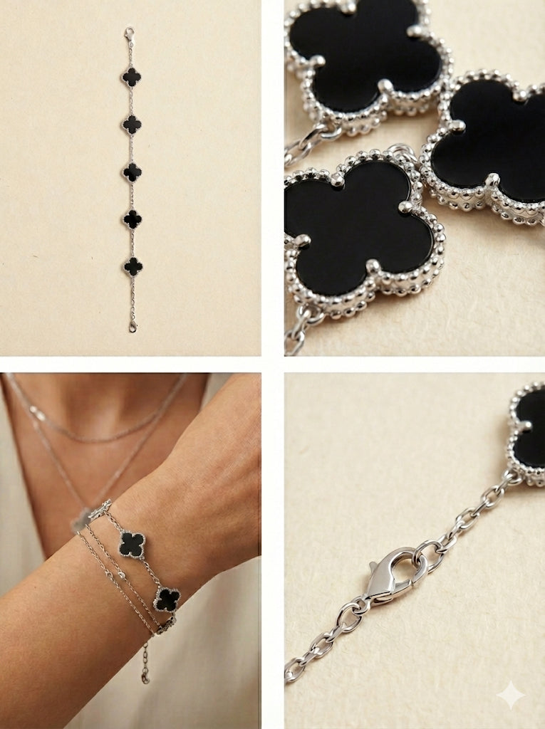 5 Charm Silver Quatrefoil Bracelet