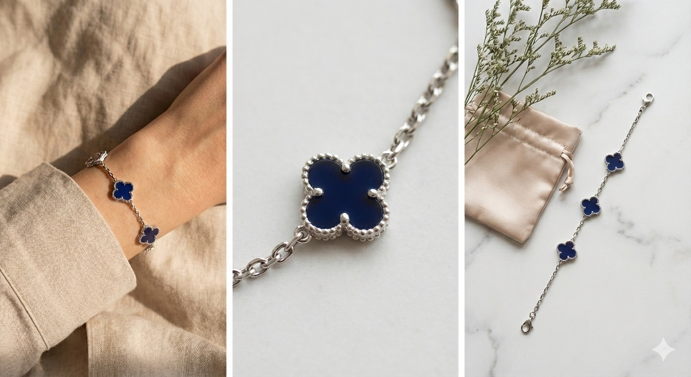 3 Charm Silver Quatrefoil Bracelets