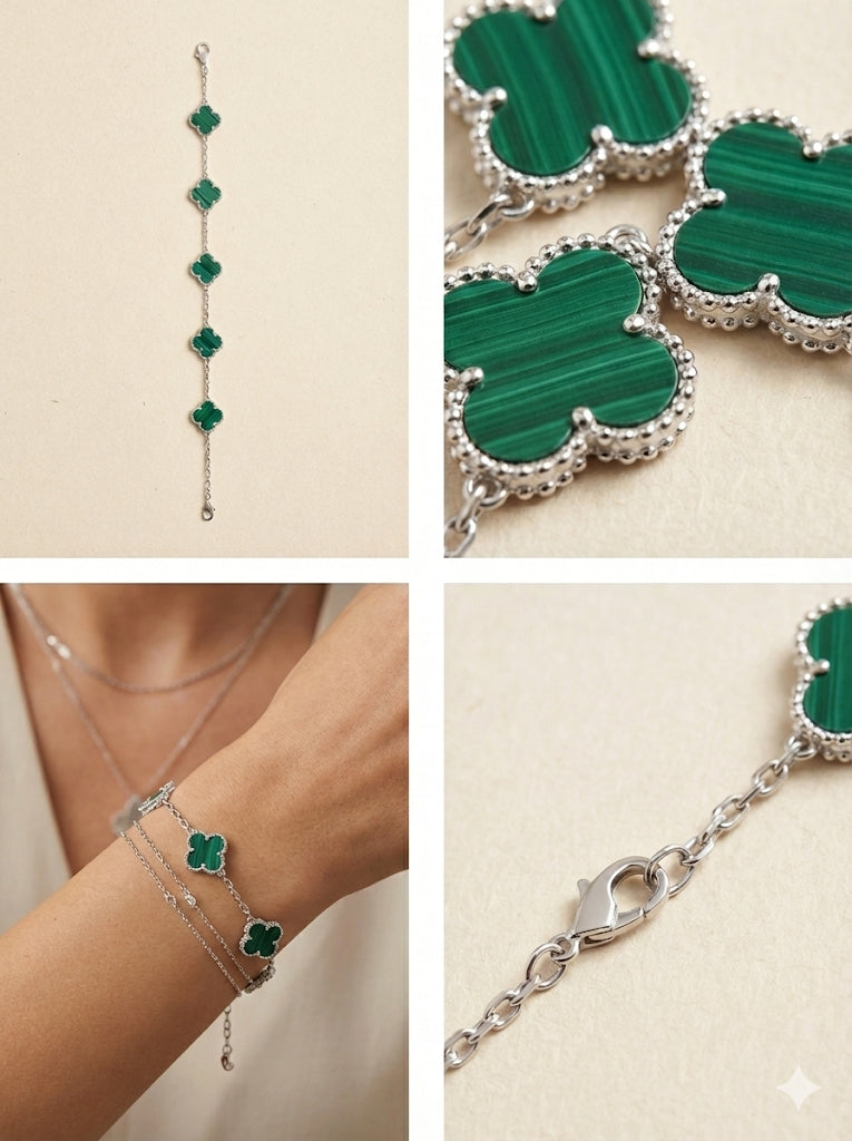 5 Charm Silver Quatrefoil Bracelet