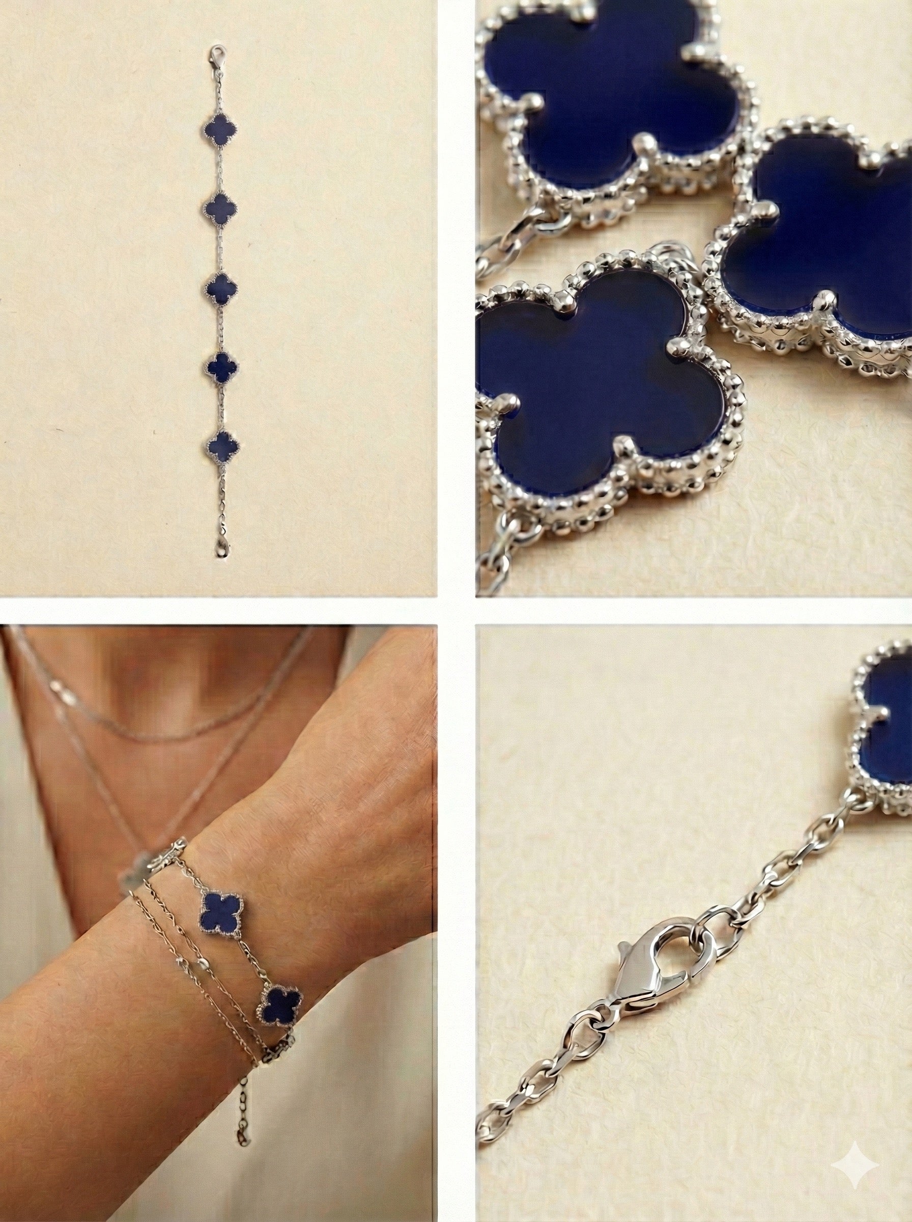 5 Charm Silver Quatrefoil Bracelet