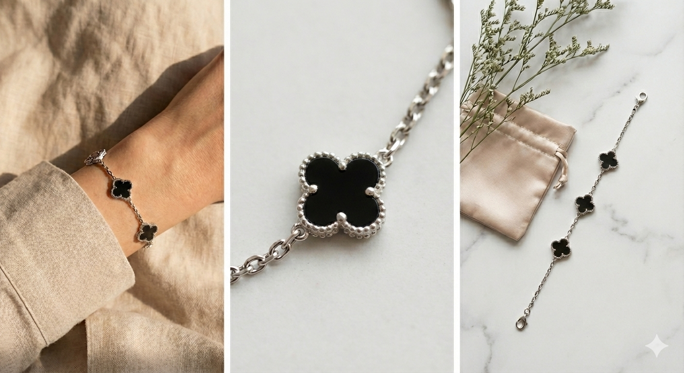 3 Charm Silver Quatrefoil Bracelets