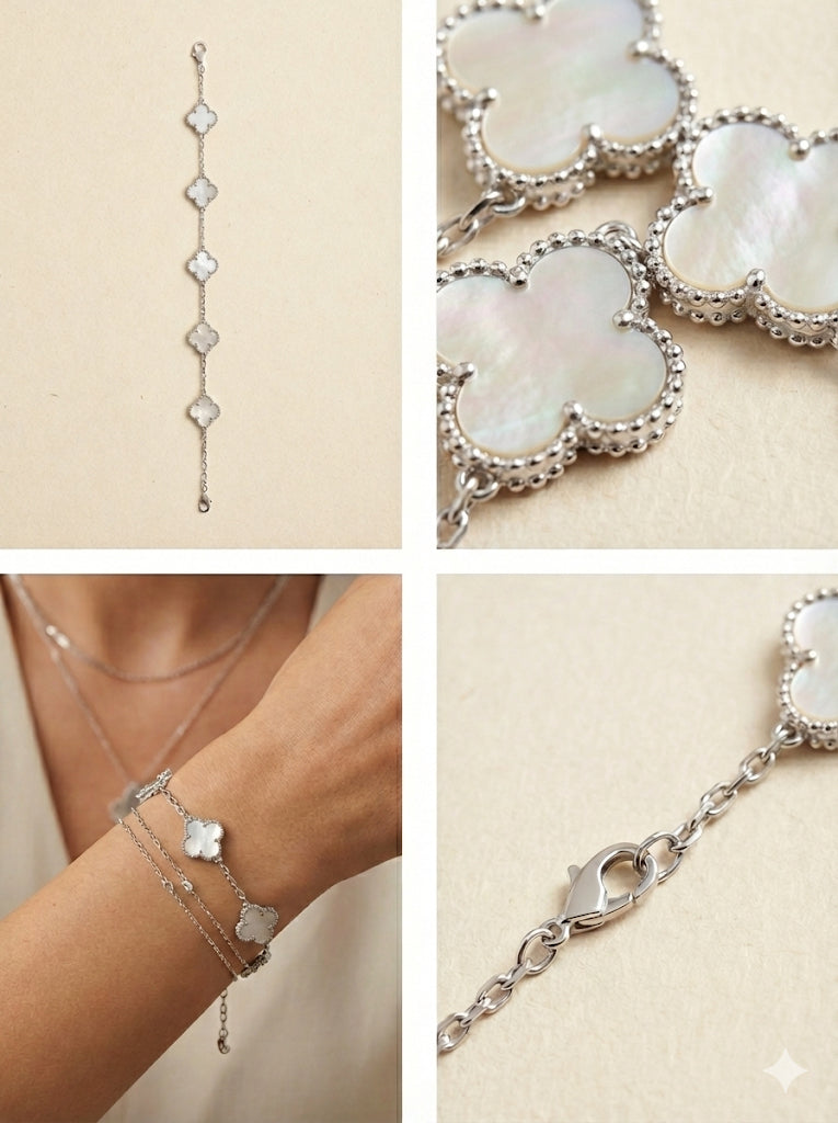 5 Charm Silver Quatrefoil Bracelet