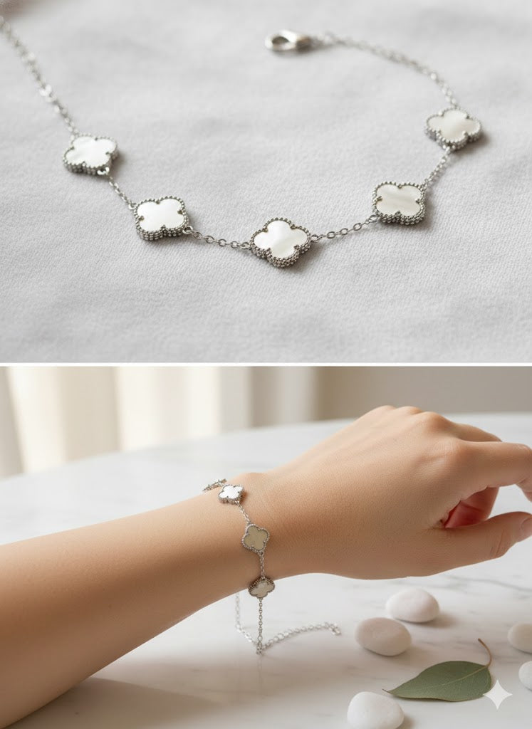 5 Charm Silver Quatrefoil Bracelet
